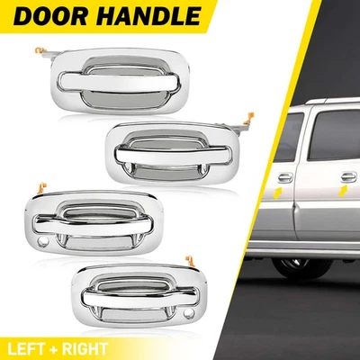 4x Chrome Outside Door Handles Rear+Front for 2001-2007 Chevrolet Silverado 1500 - Image 1 of 4