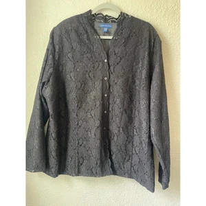 Karen Scott II 3X Black Lace Button Down Top Blouse Career Party Elegant - Picture 1 of 3