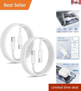 Pack de 2 câbles USB-C tressés en nylon durable 3 pieds - Charge rapide iPhone 15/16 et plus - Photo 1 sur 10