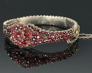 Brazalete antiguo victoriano bohemio granate bisagras raro - Imagen 1 de 6