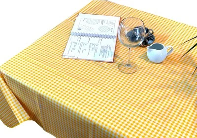 Alux Gingham Oilcloth Tablecloth - 55 x 70 Inch Rectangle, Yellow, White  - Image 1 of 4