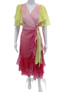 Prabal Gurung Womens Flutter Sleeve Wrap Dress - Mimosa Pink Multi Size 6 - Picture 1 of 6