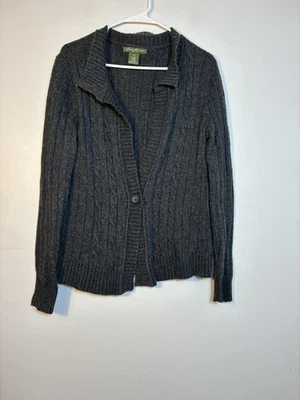 Eddie Bauer Knit Cardigan Women’s Large Gray Preppy Y2K Cable Knit Wool Blend - Image 1 of 4