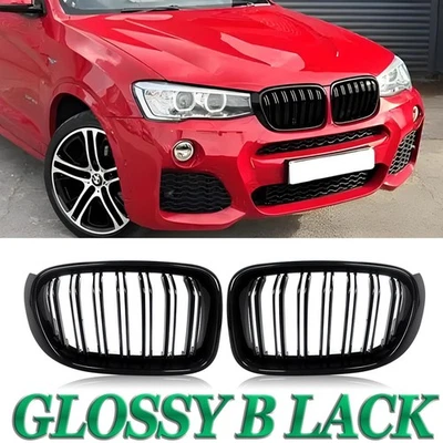 Dual Slats Gloss Black Front Kidney Grille For BMW X3 X4 F25 F26 2014-17 M Sport Foto 1 de 4