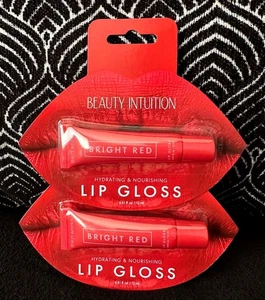 2pk BEAUTY INTUITION BRIGHT RED LIP GLOSS TUBES HYDRATING NOURISHING LIPGLOSS - Picture 1 of 8
