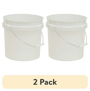 2 Pack 2 Gallon Plastic Pails no Lid Heavy Duty White Paint Bucket Metal Handle - Picture 1 of 24