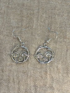 Cottagecore Mushroom Wreath Dangle Earrings Silver Tone Fairycore Forest Jewelry - Picture 1 of 5