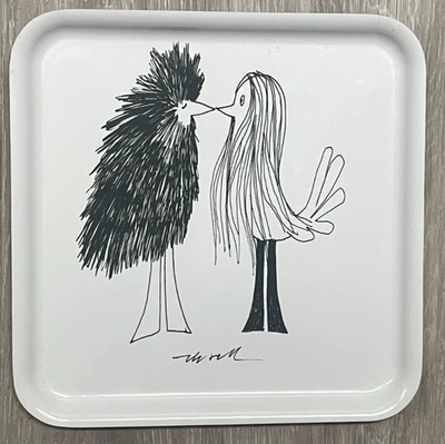 Ikea birds square 13" serving tray black white artist Olle Eksell eclectic decor - Image 1 of 4