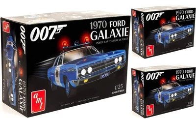 3 Pack AMT 1970 Ford Galaxie Police Car James Bond 1:25 Scale Plastic Model - Image 1 of 2