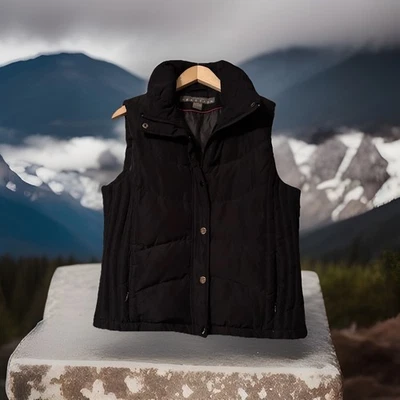 Women's Size Large Puffer Vest Down/Feather Black Camp Hike Work Travel Warmth - Image 1 of 4