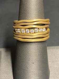 ITALIAN 925 STERLING SILVER AND CLEAR GEMS GOLD TONE MULTI BAND RING SIZE 6.5 - Picture 1 of 7