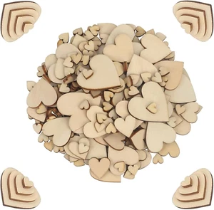 Pack of 400 Unfinished Blank Wooden Heart Shaped Slices Discs DIY Craft Pieces f - Picture 1 of 7