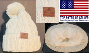 Women's Fleece Lined Slouchy Beanie w/ Pom Pom Chunky Baggy Hat PAGE ONE - Picture 1 of 9