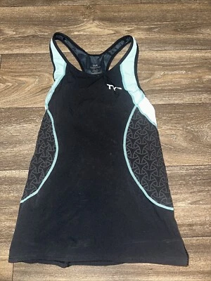 Camiseta deportiva de ciclismo Tyr para mujer grande triatlón negra azul sujetador interior sin mangas #Q Foto 1 de 4