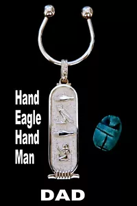 DAD / Key Holder /Egyptian Cartouche w. Hieroglyphs / 925 SS +Bonus Scarab - Picture 1 of 4