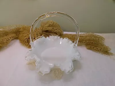 Fenton Korb Milchglas klar geraffter Rand Vintage - Bild 1 von 4