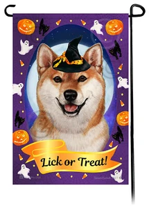 Halloween Garden Flag - Red and White Shiba Inu - Picture 1 of 1