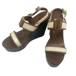 Tory Burch Damen-Plateausandalen Größe 11 weiß braun Keilabsatz Urlaub Sommer S-8 - Bild 1 von 12
