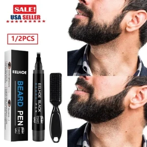 2×Men Beard Filling Pen Pencil Hair Grower Filler Moustache Eyebrow Brush Tool - Picture 1 of 17