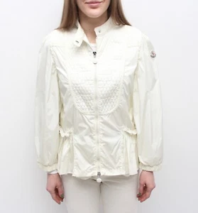 Women's MONCLER Full Zip Lightweight Pleated Jacket Windbreaker Ivory RARE 2 M - Picture 1 of 16