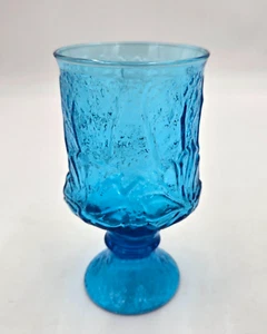 ANCHOR HOCKING Blue Anchor Hocking Rain Flower Drinking Glass Pedestal RARE - Picture 1 of 2
