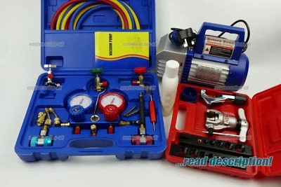 Refrigerant Vacuum Pump + Gauge manifold Set Kit R32 R407c R410a Split AC tool - Image 1 of 4