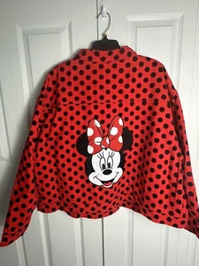 Disney Parks Jacket Red Black Minnie Mouse Polka Dot Jean Denim Sz 3XL - Picture 1 of 4