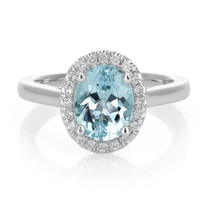 Natural Aquamarine 1.73 carats set in 14K White Gold with 0.15 carats Diamonds - Picture 1 of 3
