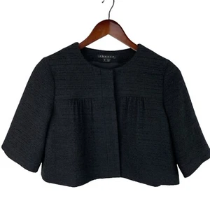 Theory Size Medium Tilford Black Gold Thread Crop Blazer Shrug Jacket Cape Look - Picture 1 of 8