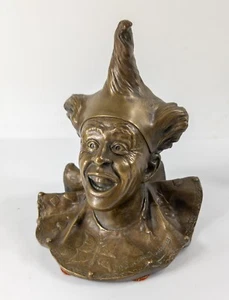 Antiguo tintero francés de bronce en forma de bufón payaso Paul Louiseau-Rousseau - Imagen 1 de 10