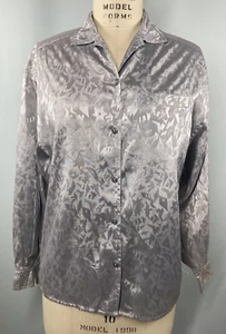 CHAUS Silver Jacquard Blouse Women SIZE MEDIUM gray 80s 90s rayon - Picture 1 of 13