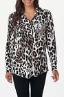 Attitudes by Renee Two-Print Front Pocket Shirt Snow Leopard
