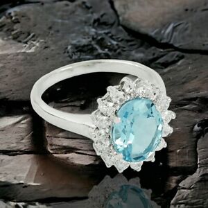 925 Silver Natural Blue Topaz Solitaire Rhodium Plated Ring Size 5 M24