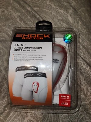 Shock Doctor Youth Boys Core Compression Shorts w/BioFlex White, Boys Med/cup S - Image 1 of 4