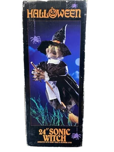 Vintage Halloween 24" strega sonica animata inquietante occhi luminosi appeso frullati funziona - Foto 1 di 10