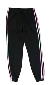 Adidas Joggers Cotton Pants Athletic Pockets Black w/Colorful Stripes Youth L 14 - Picture 1 of 5