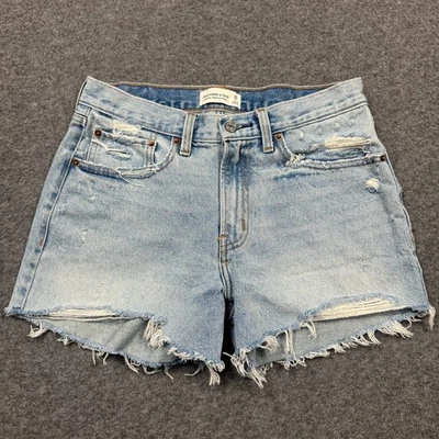 Шорты женские Abercrombie Fitch со средней посадкой для бойфренда 26/2 синие джинсовые искусственно состаренные - Изображение 1 из 4