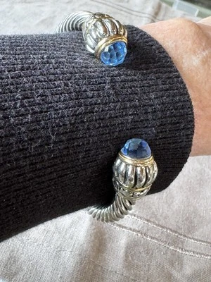 Silver Tone Cuff Bracelet , Blue Quartz Like Stones, Excellent Condition  - Image 1 of 3