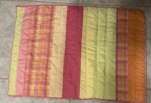 Pottery Barn Kids Multicolor Quilted Patchwork Stripe Pillow Sham With Ties EUC - Picture 1 of 14