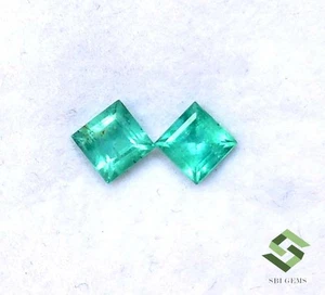 4x4 mm Certified Natural Emerald Square Cut Pair 0.70 CTS Untreated Loose Gems - Picture 1 of 8