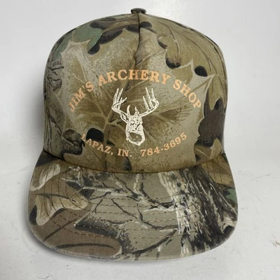 Vintage Camo Wildlife Hat Cap Snapback Trucker Jim’s Archery Shop La Paz, In USA - Image 1 of 4