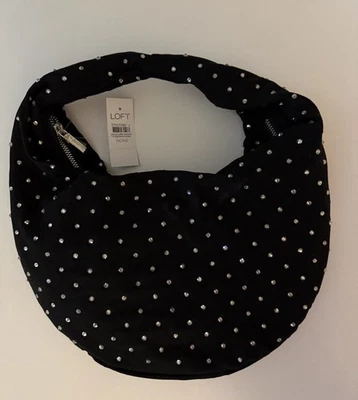 Bolso Ann Taylor Loft Negro Brillante Hobo Media Luna ¡NUEVO CON ETIQUETAS! Foto 1 de 4