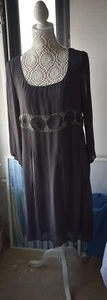 New Nougat London Grey Beaded Pin Pleats Chiffon Shift Dress Size 14 - Picture 1 of 9