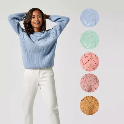 Ex Dorothy Perkins Womens Pointelle Knitted Jumper Blue Pink Coral Mint  - Image 1 of 4