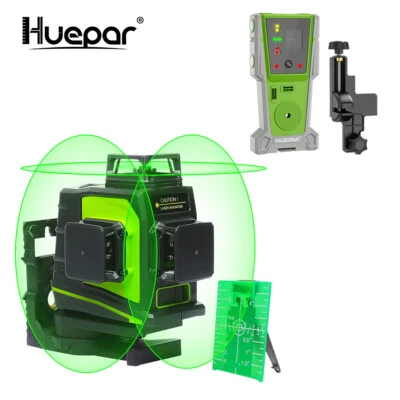 Huepar 12 Linien Grüner Selbstnivellierendes Kreuzlinienlaser + Laserdetektor - Bild 1 von 4