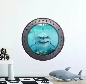 Großer weißer Hai Flachwasser Ozean Bullauge Wandaufkleber 3D Fenster Wandaufkleber - Bild 1 von 7