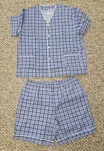Pijama de hombre HABAND azul a cuadros manga corta con pantalones de polietileno/algodón talla XL - Imagen 1 de 3