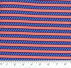 Tela 100 % algodón a rayas rojas y blancas estrellas azules de 1/4 yarda - Imagen 1 de 1