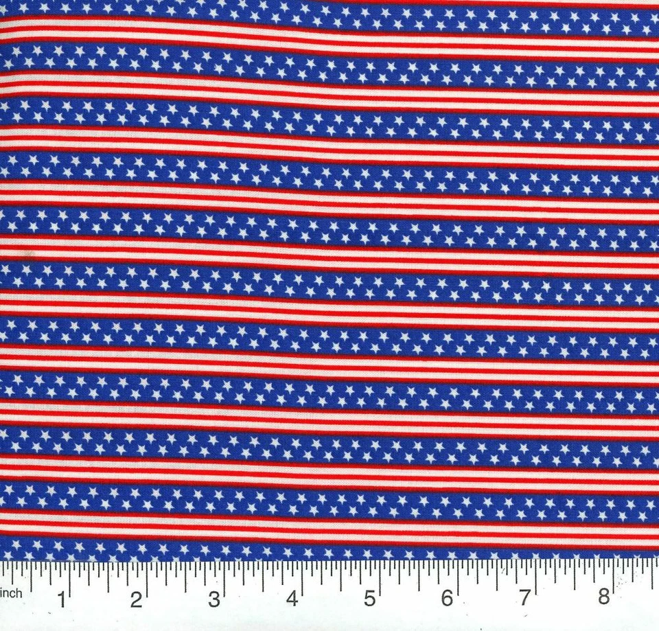 Red & White Stripes Blue Stars 100% Cotton Fabric 1/4 yard - Image 1 of 1