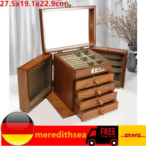 Große Schmuckkasten Holz Abschließbare Schmuckschatulle Mit Spiegel 5 Schichten - Bild 1 von 9